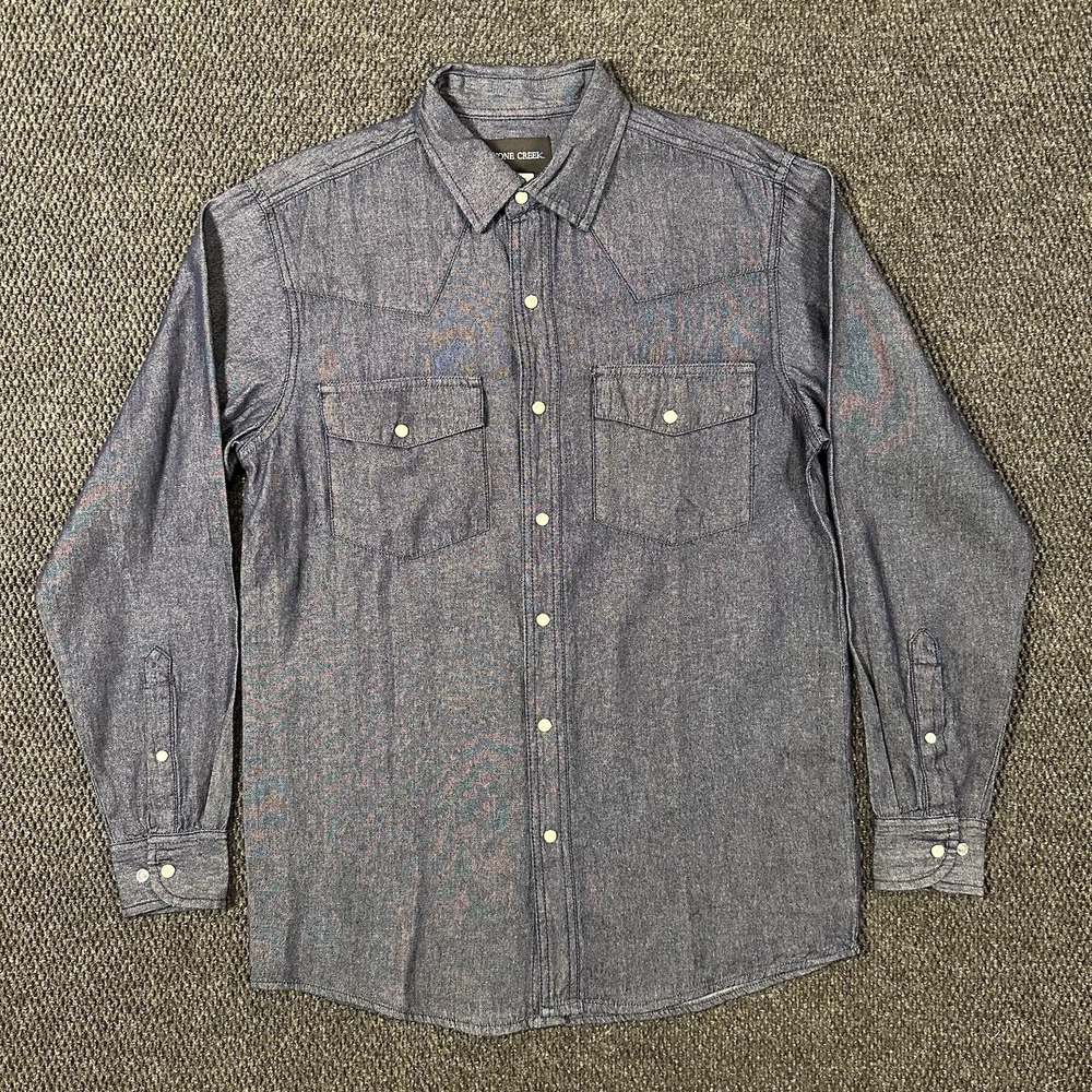 Stone Creek Men's Western Denim Pearl Snap Shirt Small Blue Long Sleeve Cotton